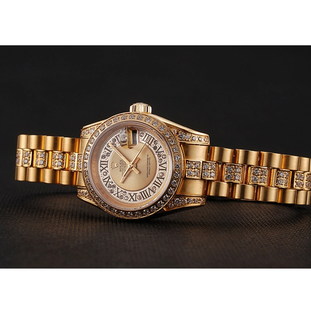 AAA replica watch Diamond Bracelet Pave Swiss Rolex DayJust Diamond Gold 1453953 Dial Gold 1025